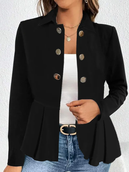 

Plus Size Loose Casual Shirt Collar Jacket, Black, Outerwear