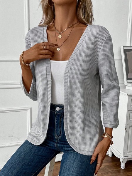 

Relaxed Plain Knit Waffle Loose Cape Coat, Gray, Cardigans