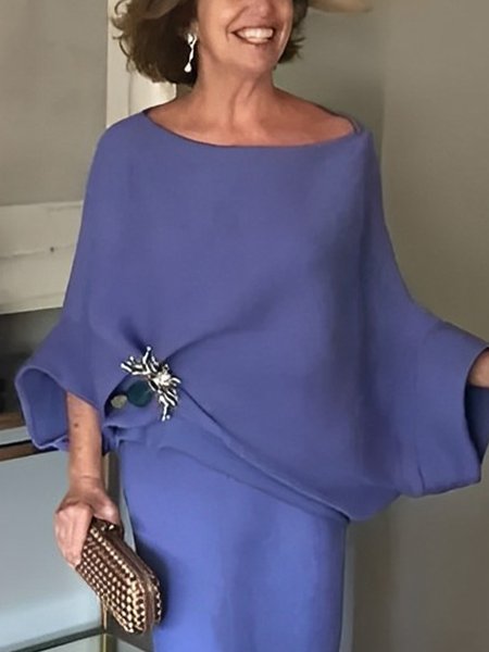 

Boat Neck Loose Elegant Plain Long Sleeve Shirt, Purple, Blouses and Shirts