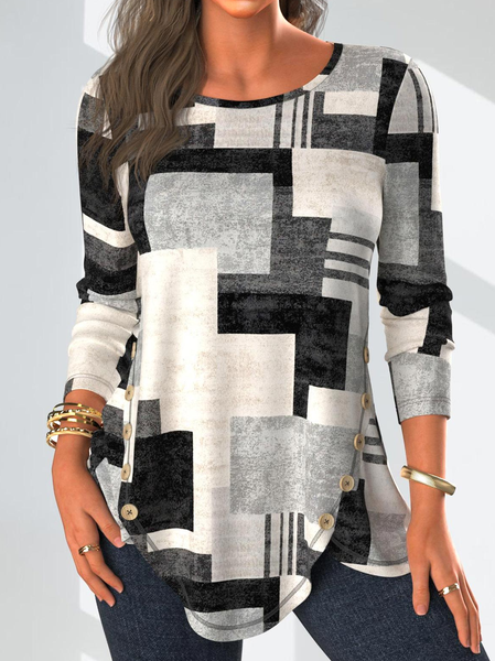 

Casual Crew Neck Geometric T-Shirt, Gray, T-Shirts