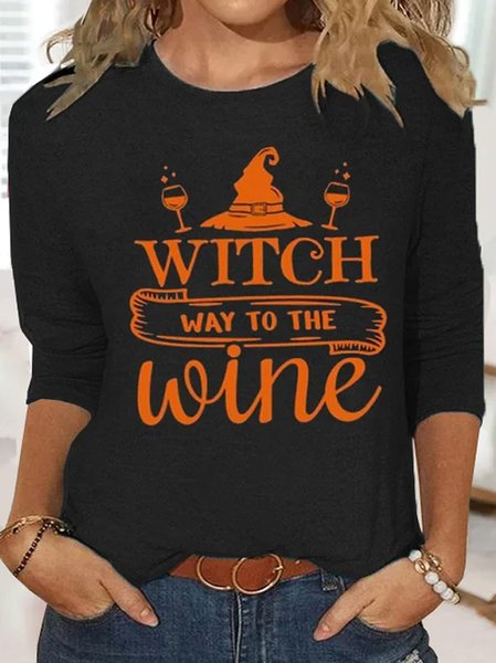 

Plus Size Casual Halloween Loose T-Shirt, Black, Long sleeves