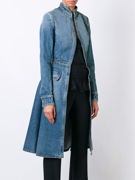 

Long Sleeve Regular Fit Stand Collar Casual Denim Jacket, Blue, Jackets