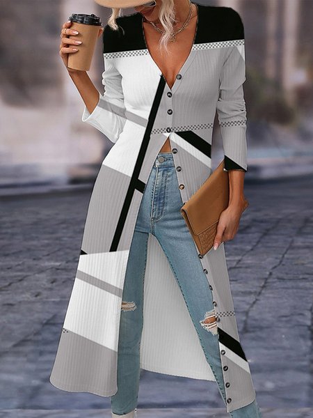 

Wrap Color Block Casual Loose Kimono, Gray, Cardigans