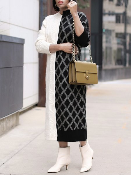 

Asymmetrical Urban Regular Fit Sweater Dress, White, Maxi Dresses