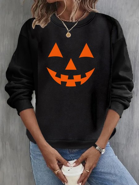

Casual Crew Neck Halloween Loose Sweatshirt, Black, Hoodies&Sweatshirts