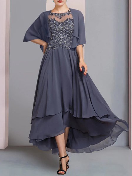 

Plain Regular Fit Lace Elegant Two-Piece Set, Blue, Party Dresses