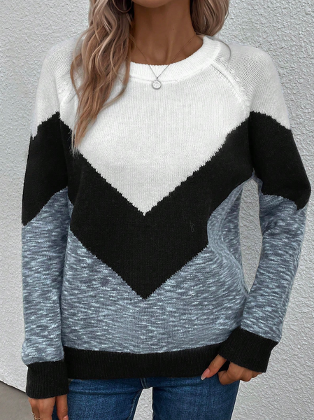 

Casual Loose Color Block Raglan Sleeve Sweater, Black, Sweaters