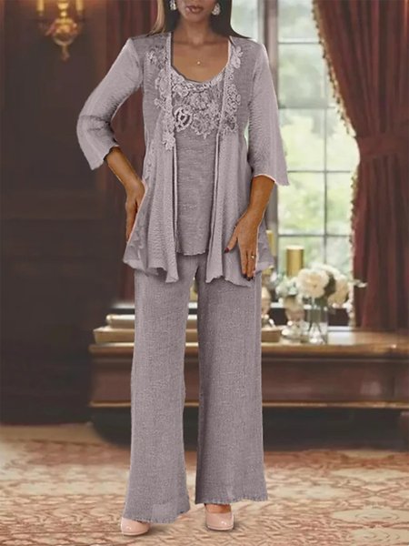 

Elegant Plain Lace Matching Outfit, Purple, Suit Set