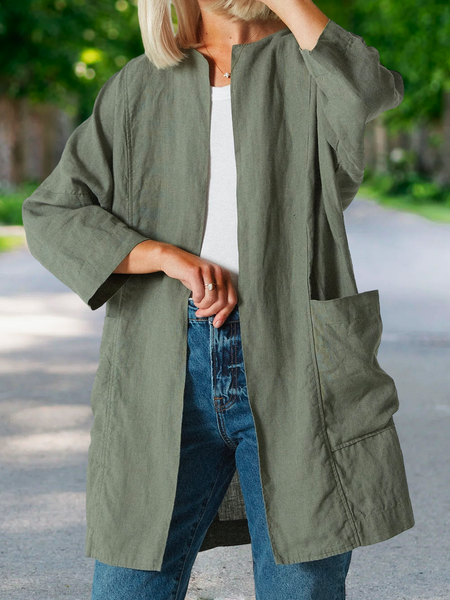 

Women's Cotton Simple Plain Loose Shirt Jacket, Green, Outerwear