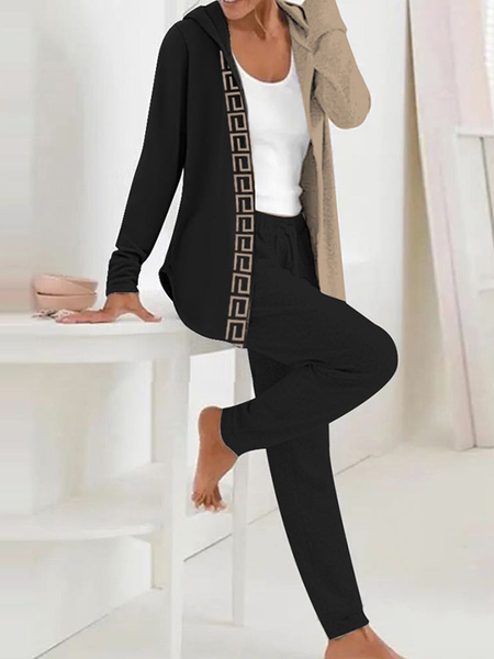 

Geometric Loose Casual Two-Piece Set, Khaki, Suit Set