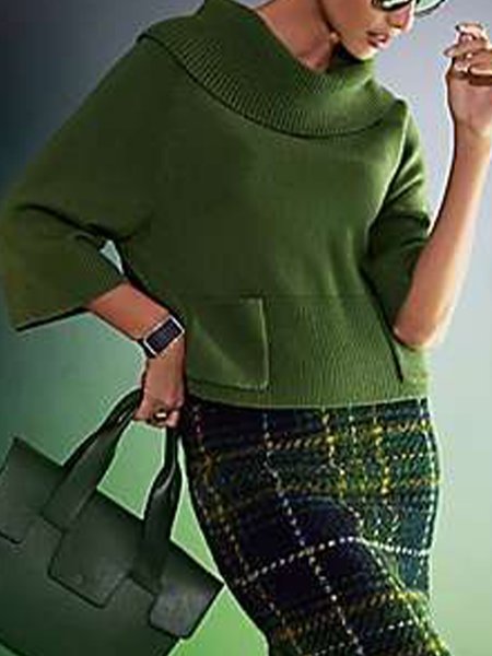 

Urban Shawl Collar Plain Loosen Sweater, Green, Pullovers