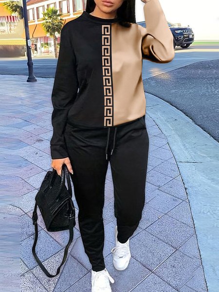 

Loose Casual Color Block Two-Piece Set, Black, Suit Set