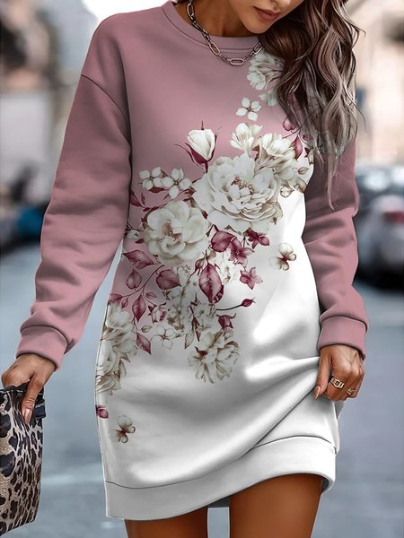 

Casual Crew Neck Loose Sweashirt Dress With No, Pink, Dresses