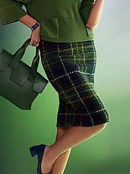 

Regular Fit Plaid Urban Midi Skirt, Green, Skirts
