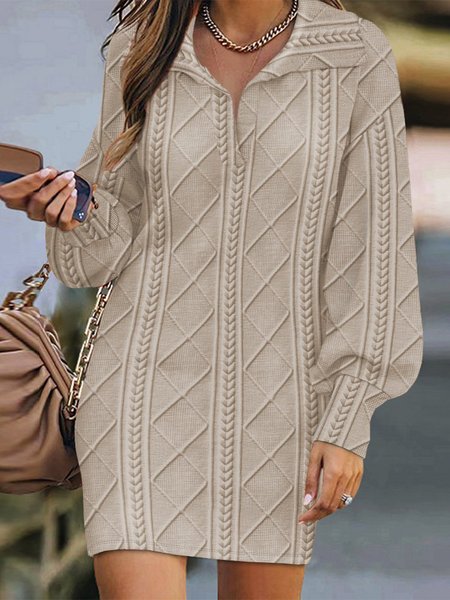 

Loose Shawl Collar Knitted Casual Dress With No Belt, Light khaki, Dresses