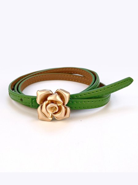 

Elegant Flower Metal Buckle Thin Belt, Green, Belts