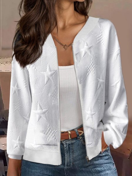 

Casual Plain Crew Neck Star Pilot Jacket, White, Jackets