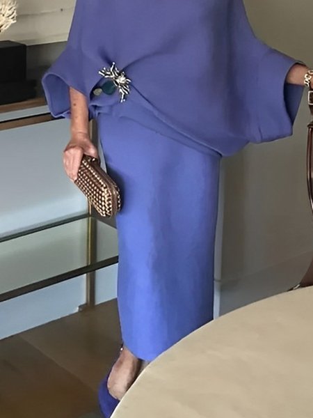 

Elegant Regular Fit Plain Midi Skirt, Purple, Skirts