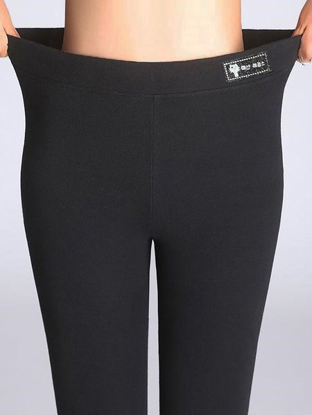 

Casual Cotton-Blend Plain Tight Legging, Black, leggings