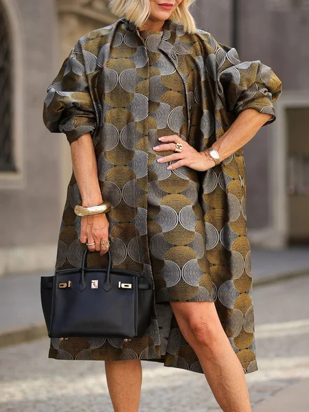 

Geometric Loose Urban Long Sleeve Trench Coat, As picture, Trench Coats