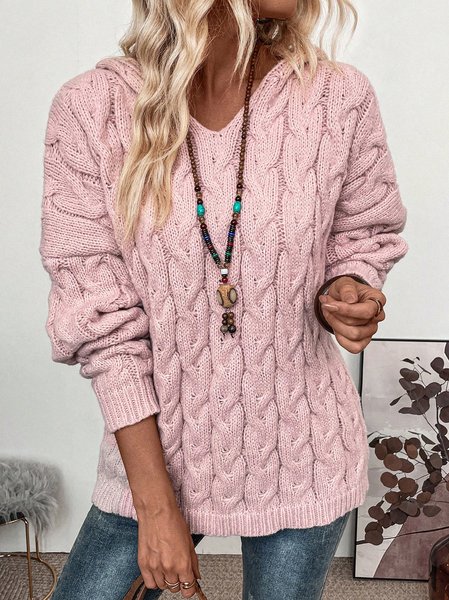 

Hoodie Acrylic Plain Casual Sweater, Pink, Sweaters