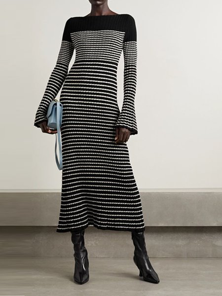 

Urban Crew Neck Sweater Dress, Stripe, Maxi Dresses