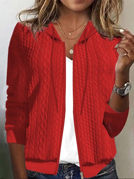 

Loose Knit Hooded Jacket in Textured Fabric, Red, Jackets