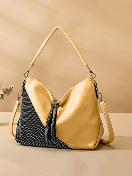 

Color Block Rhinestone large Capacity Tote Bag with Crossbody Strap, Yellow, Women's Bags