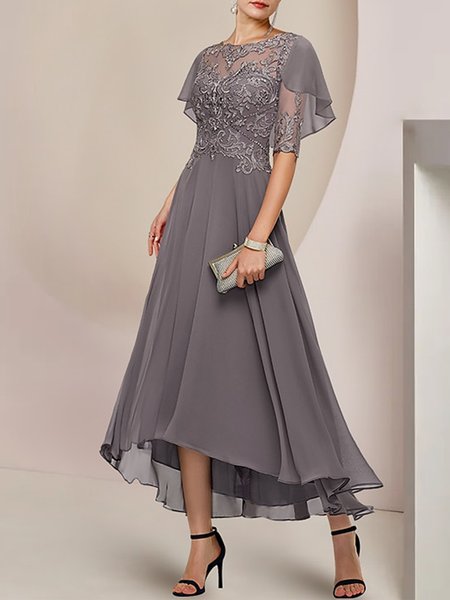 

Lace Crew Neck Elegant Regular Fit Dress, As picture, Party Dresses
