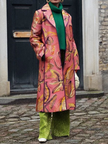 

Urban Floral Loose Trench Coat, Red, Coats