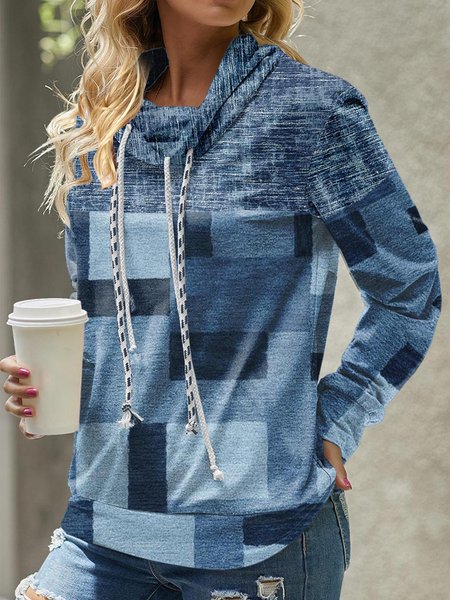 

Colorblock Loose Casual Turtleneck Sweatshirt, Blue, Hoodies&Sweatshirts