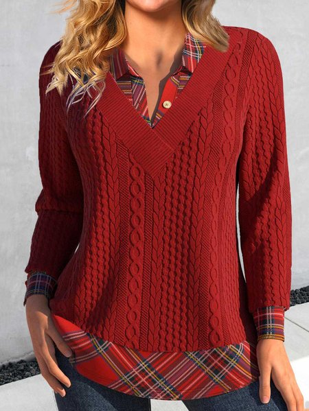 

Casual Plaid Loose Split Joint Sweatshirt, Red, Sweatshirts & Hoodies
