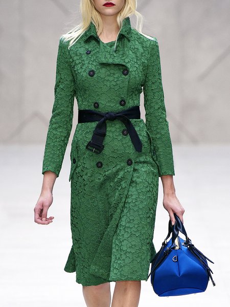 

Color Block Lapel Collar Urban Regular Fit Trench Coat, Green, Coats