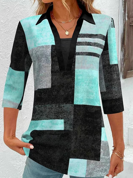 

Jersey Color Block V Neck Casual T-Shirt, Green, T-Shirts