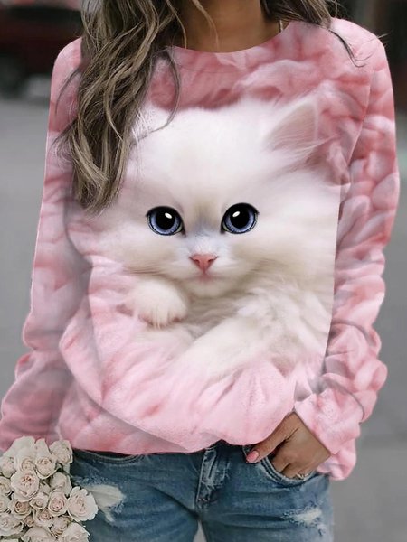 

Crew Neck Loose Casual Sweatshirt, Pink, Hoodies&Sweatshirts