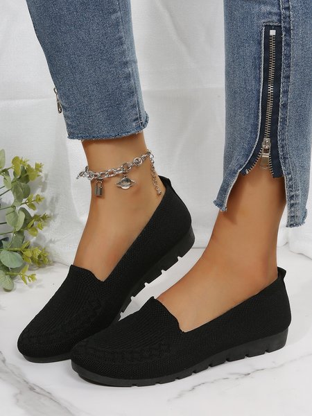 

Women Casual Ribbed Fly-knit Fabric Slip On Shoes, Black, Flats & Loafers