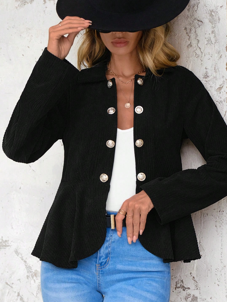 

Loose Shawl Collar Casual Plain Jacket, Black, Jackets