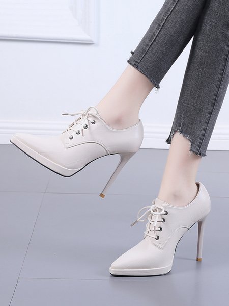 

Women Minimalist Lace-Up Platform Stiletto Heel Booties, Beige, Heels