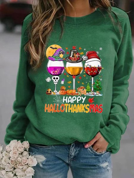 

Halloween Crew Neck Casual Loose Sweatshirt, Green, Hoodies&Sweatshirts