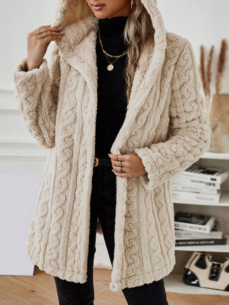 

Plain Hoodie Casual Teddy Jacket, Khaki, Coats
