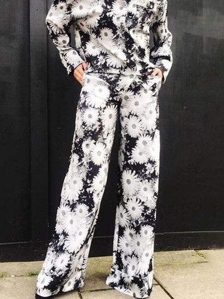 

Regular Fit Urban Floral Pants, Black-white, Pants