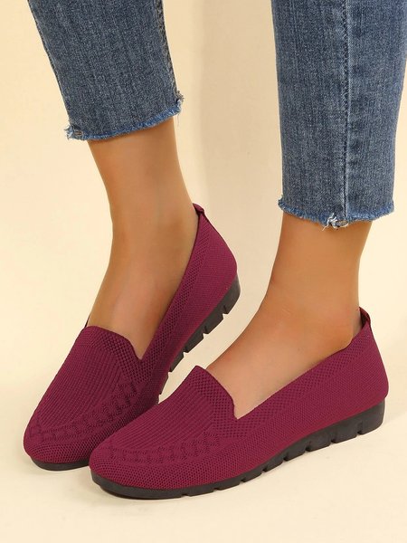 Women Casual Ribbed Fly knit Fabric Slip On Shoes