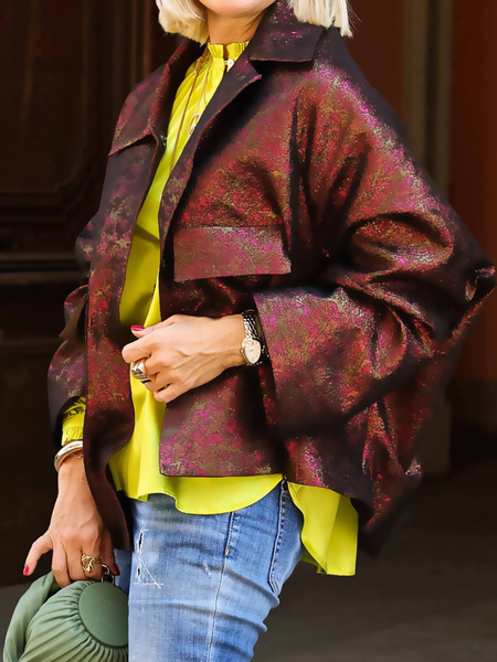 Loose Long Sleeve Urban Shirt Collar Jacket, As picture, Jackets