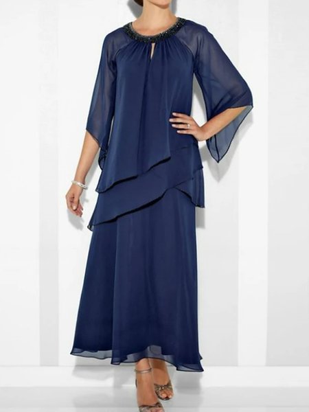 

Loose Crew Neck Elegant Matching Outfit, Blue, Party Dresses