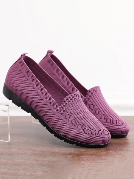 Women Casual Ribbed Fly knit Fabric Slip On Shoes