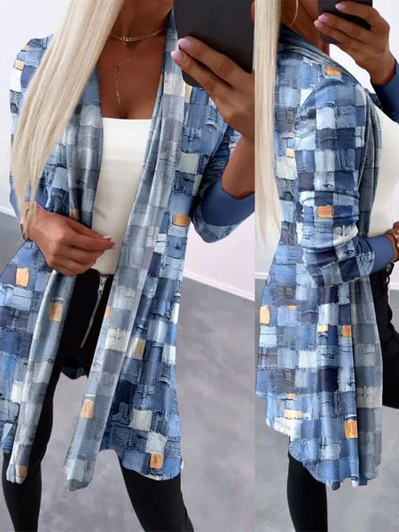 

Casual Colorblock Kimono, Blue, Cardigans