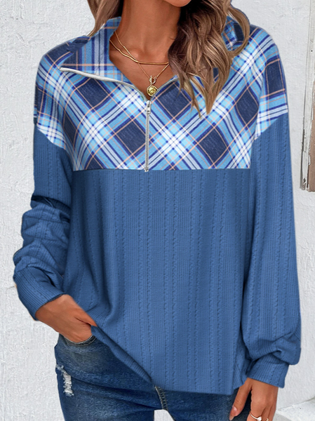 

Casual Split Joint Plaid Sweatshirt, Blue, Sweatshirts & Hoodies