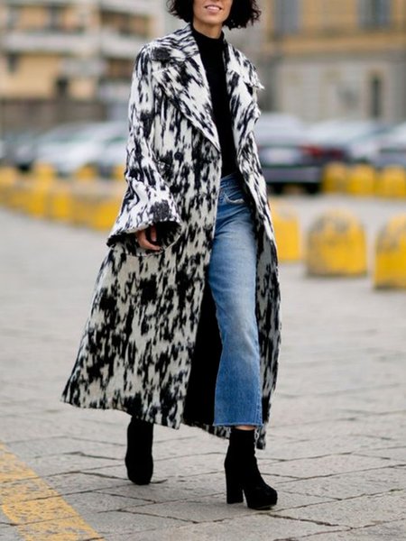 

Urban Regular Fit Pocket Stitching Abstract Polka Dots Coat, Black, Coats