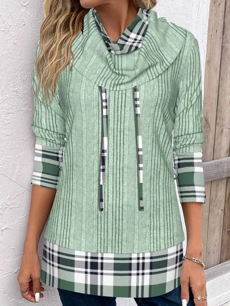 

Cotton-Blend Turtleneck Plaid Casual Sweatshirt, Green, Sweatshirts & Hoodies