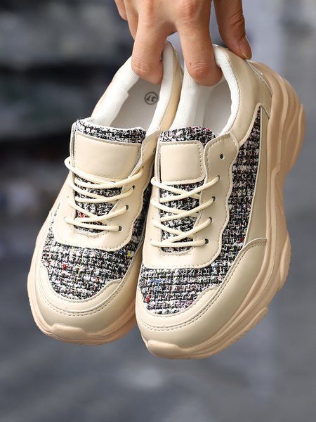 

Women's Casual Color Block Paneled Shockproof Chunky Sneakers, Apricot, Sneakers